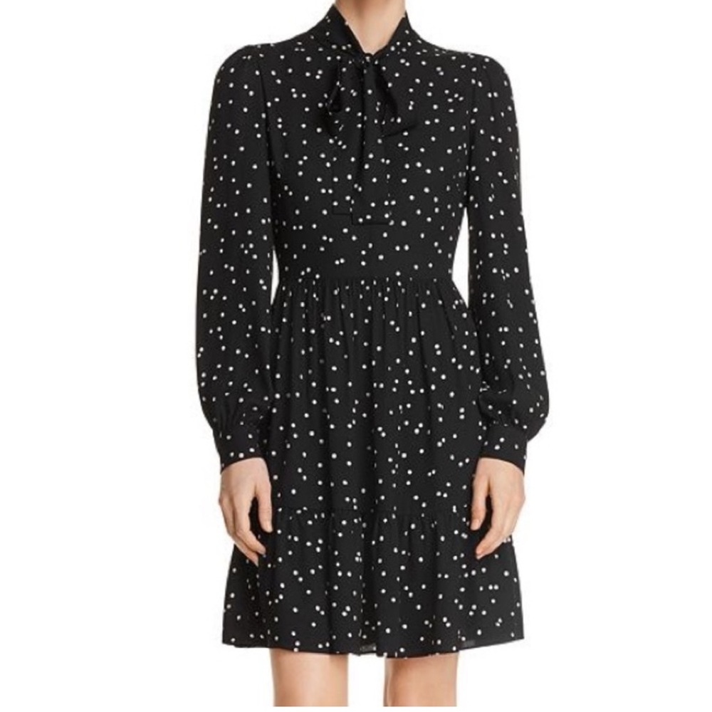 Kate Spade Black Polka Dot Dress with Neck Bow and Ruffles - Size 6